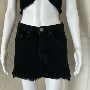 One Teaspoon Cotton Black Vanguard Denim raw hem Jean Mini Skirt Size 25